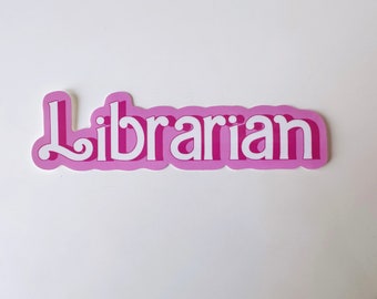 Cute Librarian Sticker - Vintage Retro Doll Pink Vinyl Weatherproof Sticker - Librarian Gifts - Pinkcore Bumper Sticker - Water Bottle