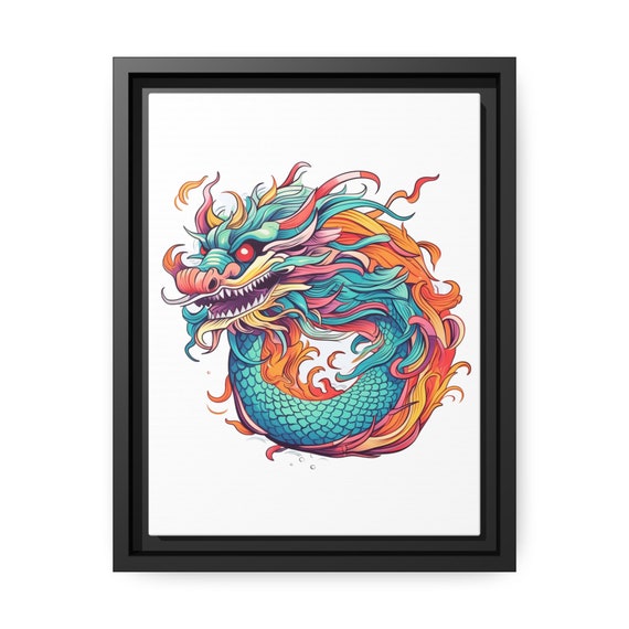 Chinese Dragon Matte Canvas, Black Frame