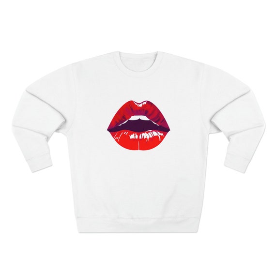 Unisex Premium Crewneck Sweatshirt, Red Lipstick Lips