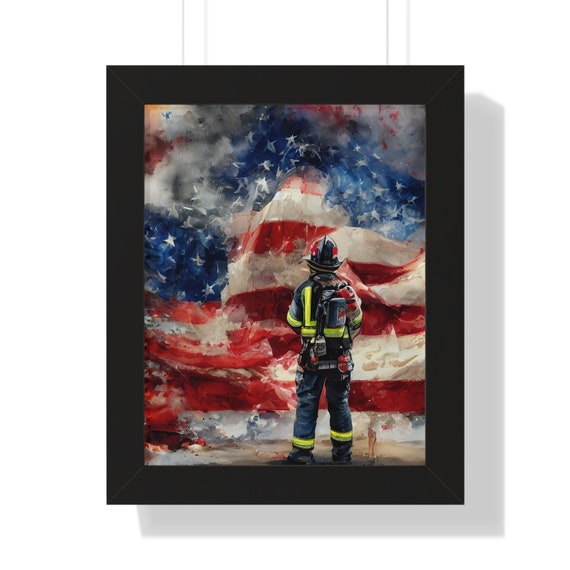 Framed Vertical Poster, Fireman, USA Fireman
