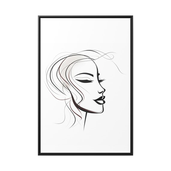 Woman Face Line Abstract Art, Matte Canvas, Black Frame