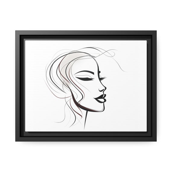 Woman Line Face Abstract Art, Matte Canvas, Black Frame