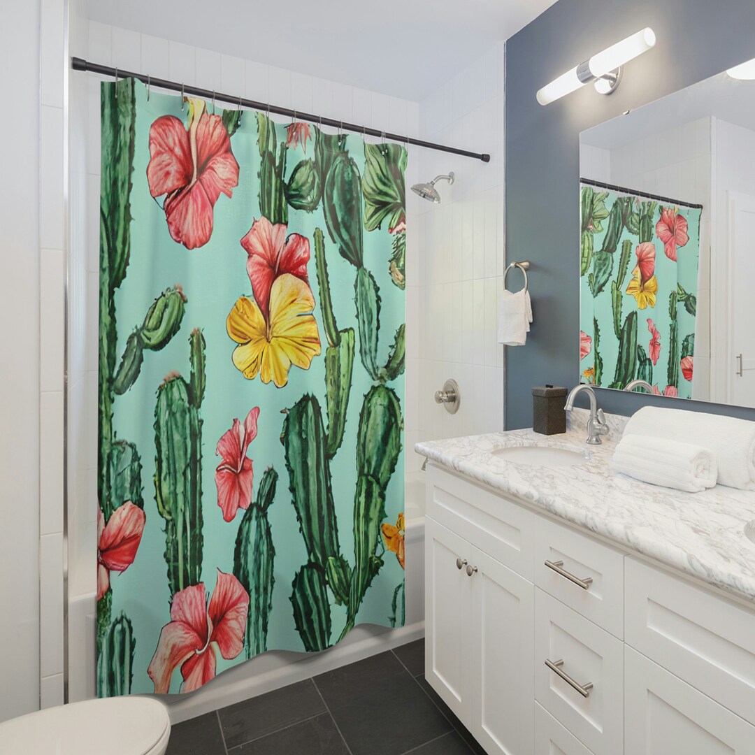 Shower Curtains Cactus Flower Bathroom Decoration Etsy