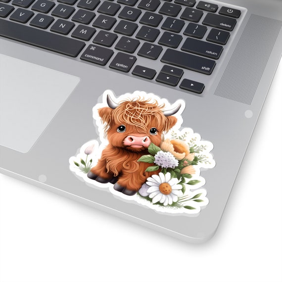 Baby Highland Cow Sticker, Kiss-Cut Stickers Baby Highland Cow