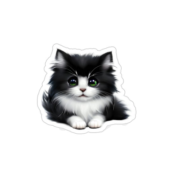 Die-Cut Stickers, Small Black Fluffy Kitten