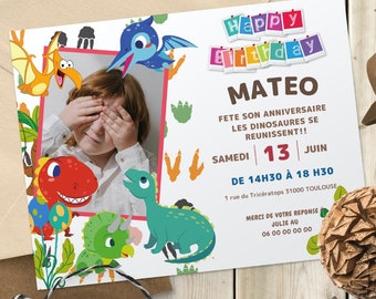 Carton d'invitation anniversaire Photo Dinosaure Personnalisé à imprimer chez vous !