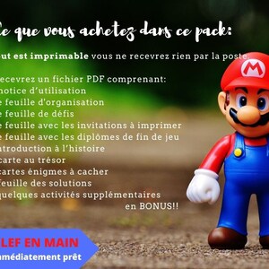 9 / 10 ans CHASSE au TRESOR en Français MARIO Bros clé en main à imprimer après-midi enfant intérieur ou extérieur trésor image 6