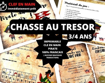 3 / 4 ans CHASSE au TRESOR en Français PIRATE-  kit clé en main à imprimer - anniversaire / après-midi enfant- intérieur ou extérieur trésor