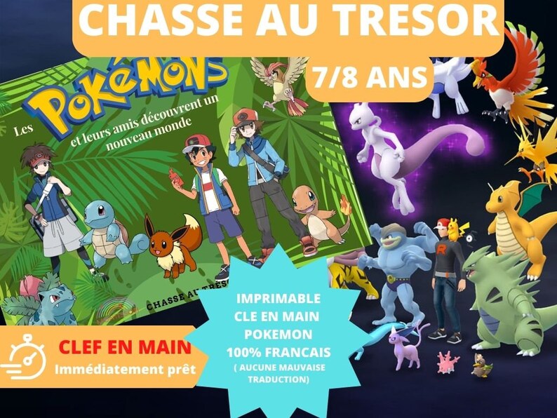 7 / 8 ans CHASSE au TRESOR en Français POKEMON clé en main à imprimer après-midi enfant intérieur ou extérieur trésor image 1