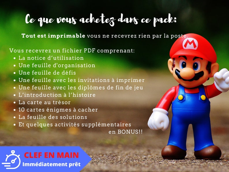 7 / 8 ans CHASSE au TRESOR en Français MARIO Bros clé en main à imprimer après-midi enfant intérieur ou extérieur trésor image 6