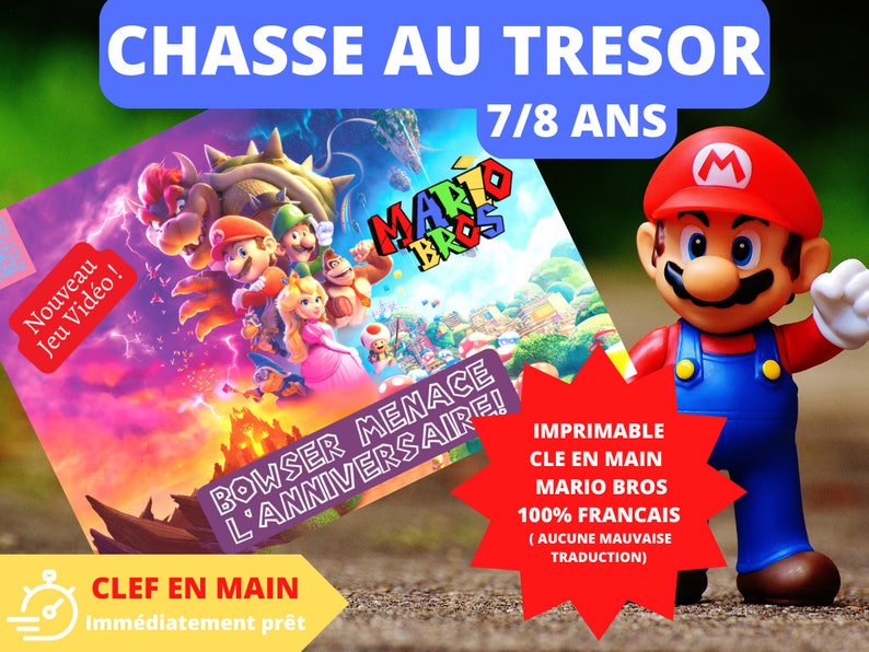 7 / 8 ans CHASSE au TRESOR en Français MARIO Bros clé en main à imprimer après-midi enfant intérieur ou extérieur trésor image 1