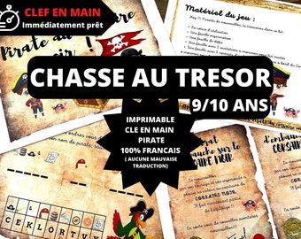9 / 10 ans- CHASSE au TRESOR en Français PIRATE kit clé en main à imprimer - anniversaire / après-midi enfant- intérieur ou extérieur trésor