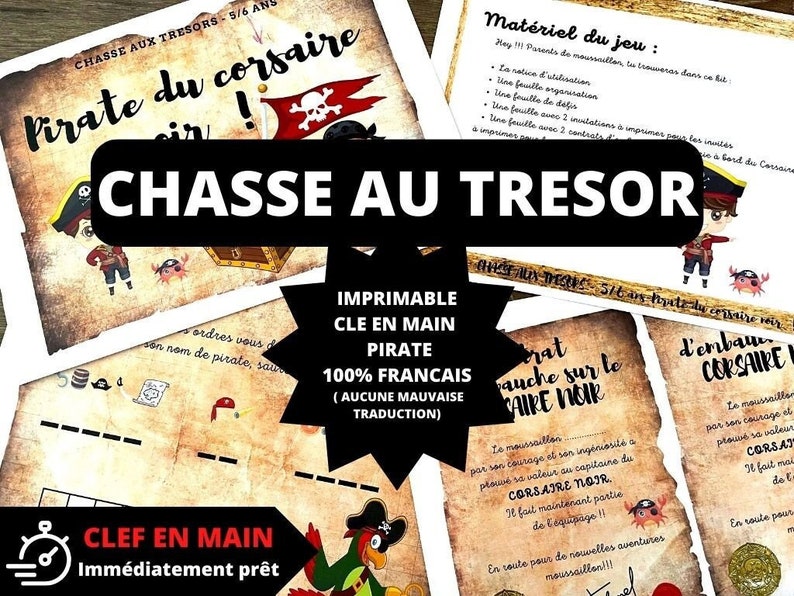 7 / 8 ans CHASSE au TRESOR en Français PIRATE kit clé en main à imprimer anniversaire / après-midi enfant intérieur ou extérieur trésor image 1