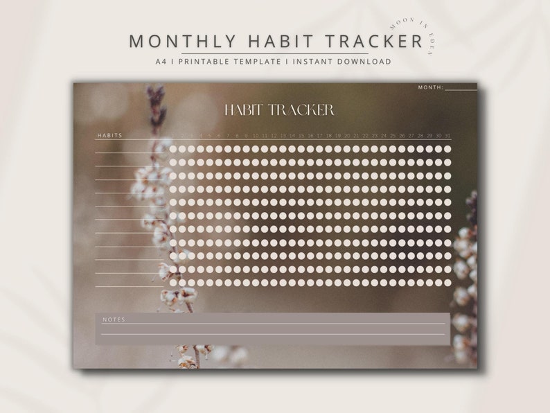 MONTHLY HABIT TRACKER I Printable I Instant Download I 31 Day Habit ...
