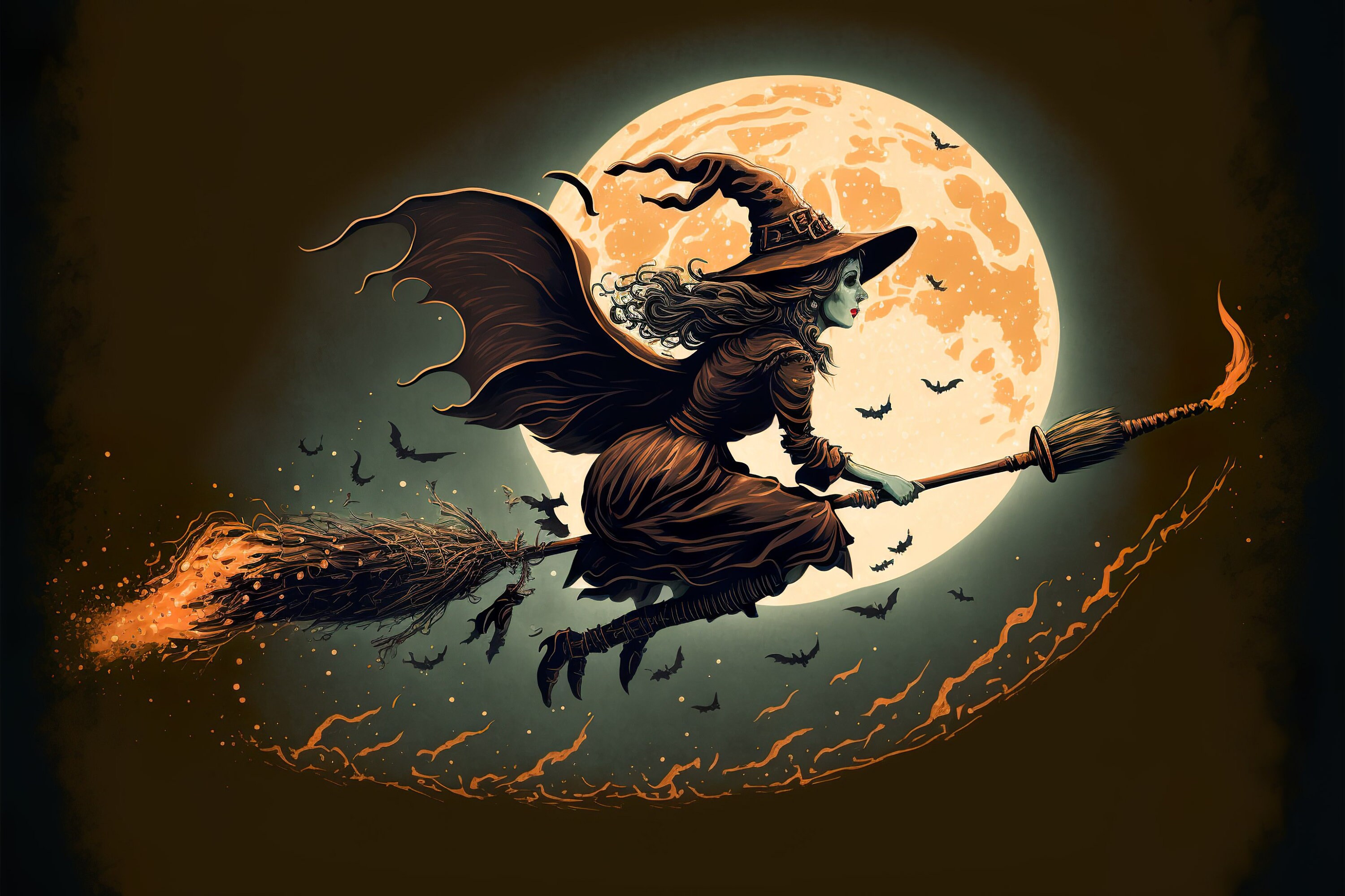 A Witch's Flight | Witchy Art | Digital Download | Witchcraft Art - Etsy