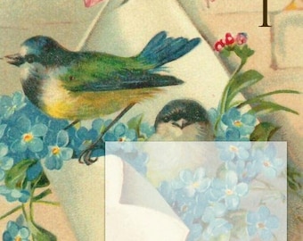 Custom Fabric Cotton Canvas Applique Victorian Vintage Bluebird Swallow Bird Nest Rose Forget me Nots Quilting Patches Embellishment crafts