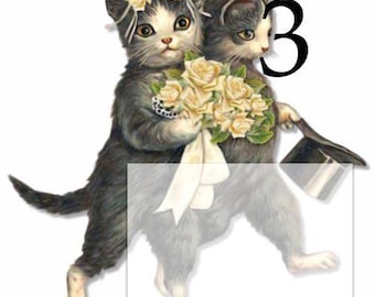 Benutzerdefinierte personalisierte Stoff Baumwolle Applikation Vintage viktorianische Katze Hochzeit rote Hut Katze Nähen Quilten Aufnäher Verzierungen Kreuzstich