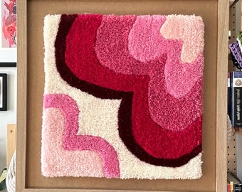 Heart beat fluffy art print | Maximalist home decor | Fibre Art | Tufted Art | pink, red, white art