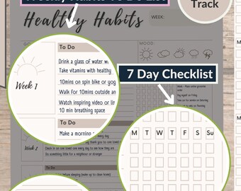 Daily Habit Tracker Printable, Healthy Habits Checklist Neutral Beige, Routine Planner Template, Pdf, Instant Download