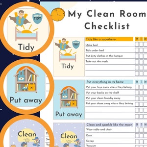 Cleaning Checklist Boy Room | Family Chore Chart for Kids Pictures | Pdf Kids Cleaning Cards | Printable Cleaning List | Illustrations Cute