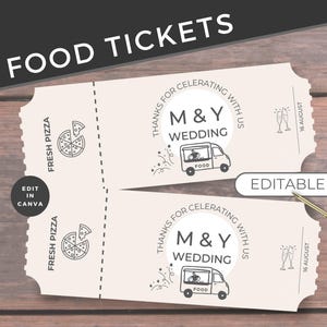 Food Truck Meal Ticket Vorlage, Hochzeit bearbeitbarer Ereignisgutschein, Pizza-Token, Geschenkgetränkzertifikat anpassbar, Sofort-Download-PDF