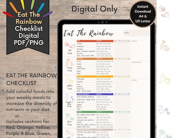 Eat the Rainbow Checklist Printable | | Healthy Food Tracker | Meal ...
