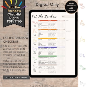Eet de regenboogchecklist Goodnotes | Tracker voor gezonde voeding | Maaltijdplanner | Voedsellogboek | Voedselkaart | Voedingsdagboek | Dagelijks voedseldagboek
