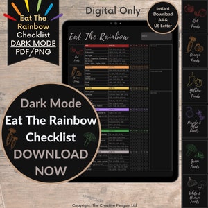 2023 Digitale Planner Goodnotes Donkere modus | Eet de regenboog-checklist | Tracker voor gezonde voeding | Maaltijdlogboek | Dagelijks voedseldagboekkaartdagboek