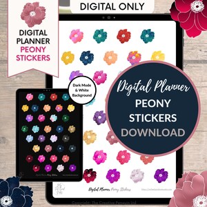 Peony Digital Planner Stickers | PNG Files Goodnotes Flower Stickers | Spring Digital Planning | Floral Clipart | Notability iPad