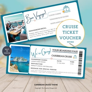 Chèque-vacances croisière, chèque-cadeau carte d'embarquement, modèle imprimable, billet de bateau, toile effet surprise, personnalisation du voyage