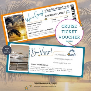 Cruise Boarding Pass Template, Personalized Ticket PDF, Printable Sun Vacation Voucher, Travel Surprise Coupon Reveal, Canva Editable