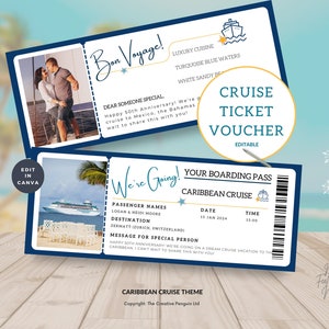 Cruise Ticket PDF, Personalized Printable Valentines Vacation Voucher Template, Travel Boarding Pass Surprise Coupon Reveal, Canva Editable