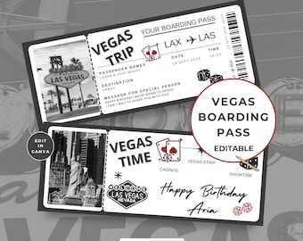 Vegas Ticket, Printable Trip Las Vegas Boarding Pass, Surprise Vacation, Editable Text, Airline Template Gift Flight, Canva Instant Download