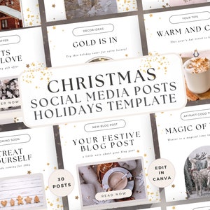 Post di Natale sui social media per aziende, modello Canva modificabile per storie di vacanze, potenziamento del coinvolgimento di Instagram, marketing coinvolgente minimo