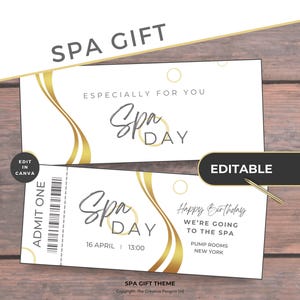 Chèque-cadeau pour une journée au spa, bon imprimable, carte modifiable, téléchargement immédiat, pédicure surprise personnalisée, billet expérience détente