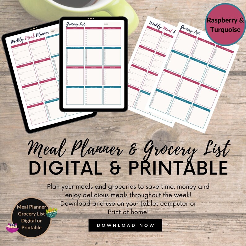 Meal Planner Grocery List Goodnotes Meal Prep Template | Printable Pink ...