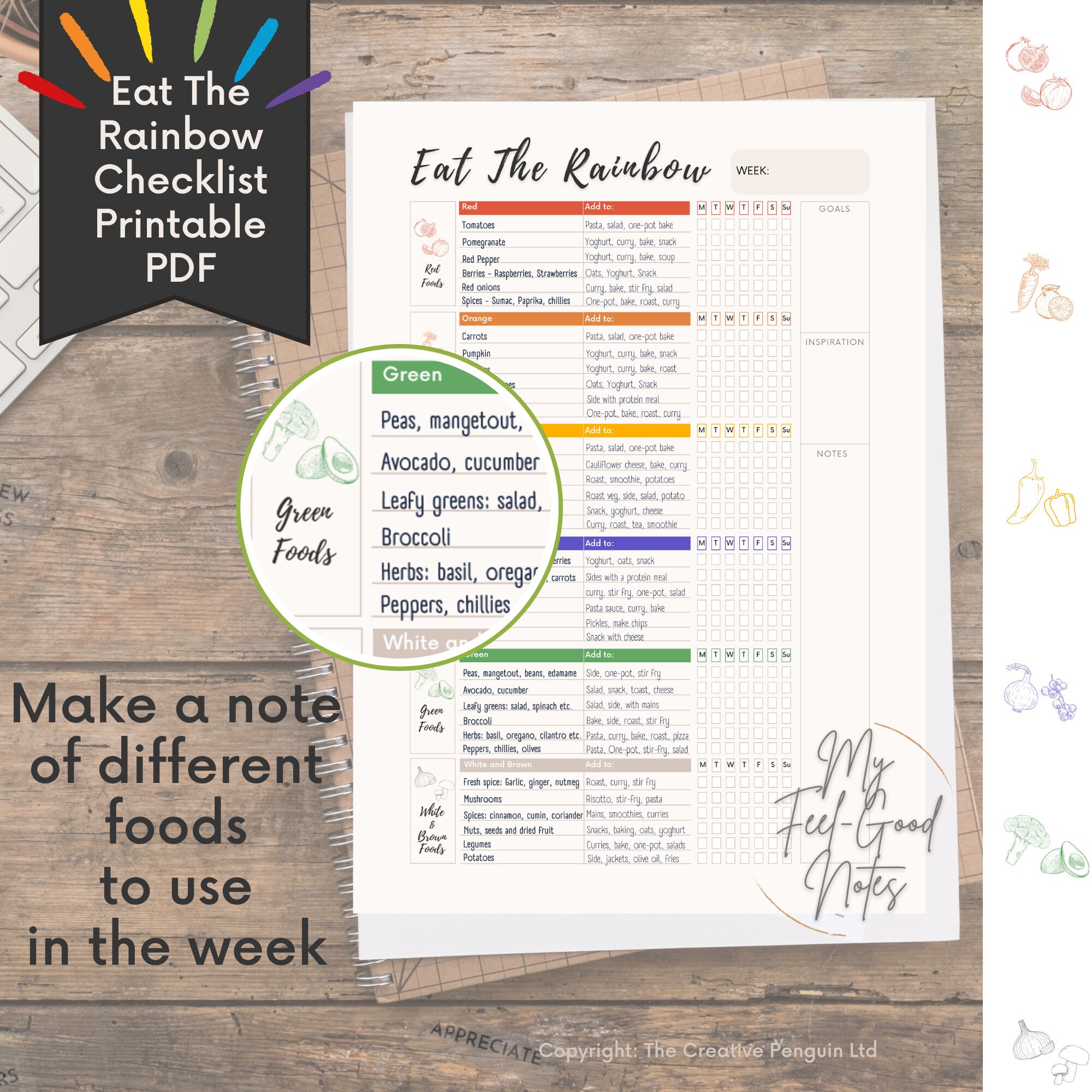 Eat the Rainbow Checklist Printable | | Healthy Food Tracker | Meal ...