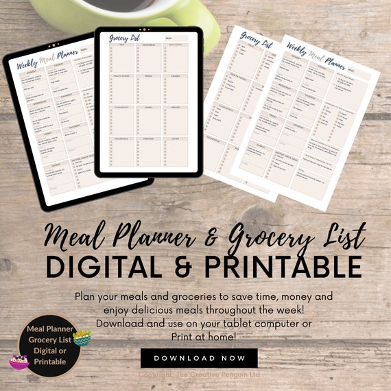 Meal Prep Planner Goodnotes Template | Meal Planner Printable | Weekly Food Diary | Meal Tracker | Menu Plan & Prep | BONUS Grocery List