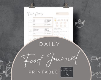 Daily Food Journal Printable, Meal Planner, Food Diary, Undated Health Fitness Tracker, Calorie Counting, Weekly Nutrition Log, Mood, Sleep