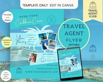 Cruise Flyer Template, Travel Agency Itinerary, Canva Editable, Agent Diy E-Flyer, Social Media Vacation Marketing, Caribbean Carnival