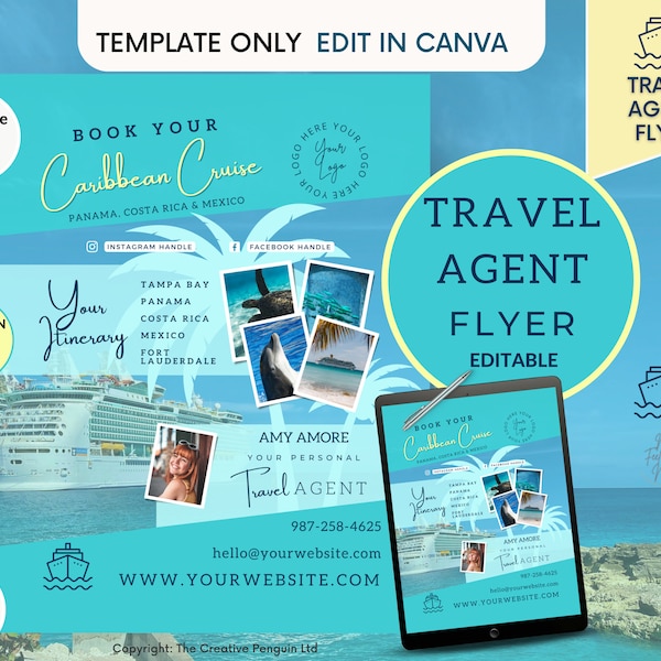 Cruise Flyer Template, Travel Agency Itinerary, Canva Editable, Agent Diy E-Flyer, Social Media Vacation Marketing, Caribbean Carnival