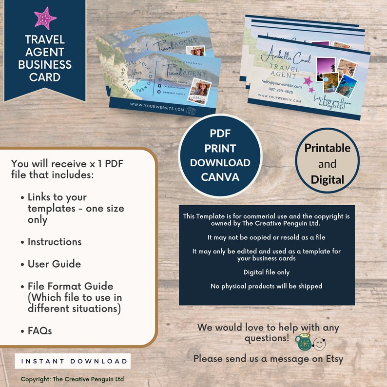 Travel Agent Business Cards Template Travel Consultant Etsy