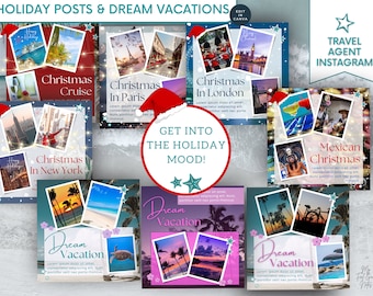 Travel Agent Christmas Social Media Posts Template, Blogger Content, Agency Marketing Branding Kit, Canva Editable Vacation Bundle, Business