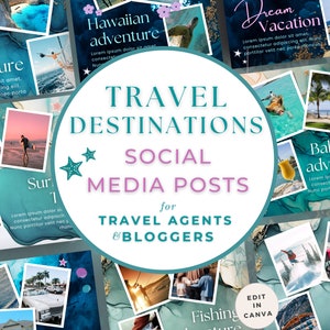 Reisagent Social Media Posts, Canva-sjabloon, DIY bewerkbare vakantiemarketinginhoud, Brand Kit Flyer, Skiën, Vissen, Surfen, Strand