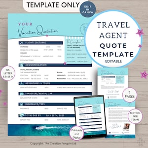 Offertesjabloon voor reisbureaus, e-mailsjablonen voor vragen aan agenten, reisadviseur, blogger, bewerkbare Canva, zeezandblauwe cruise briefkaartlogo