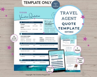 Travel Agency Quote Template, Agent Inquiry Email Templates, Travel Advisor, Blogger, Canva Editable, Sea Sand Blue Cruise Postcard Logo