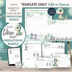 Baby Voraussage Kalender, Fälligkeitsdatum Dinosaurier, herunterladbar, bearbeitbar Boho Guess Baby Geburt, Dusche Bundle Vorlagen Karten, geschlechtsneutral