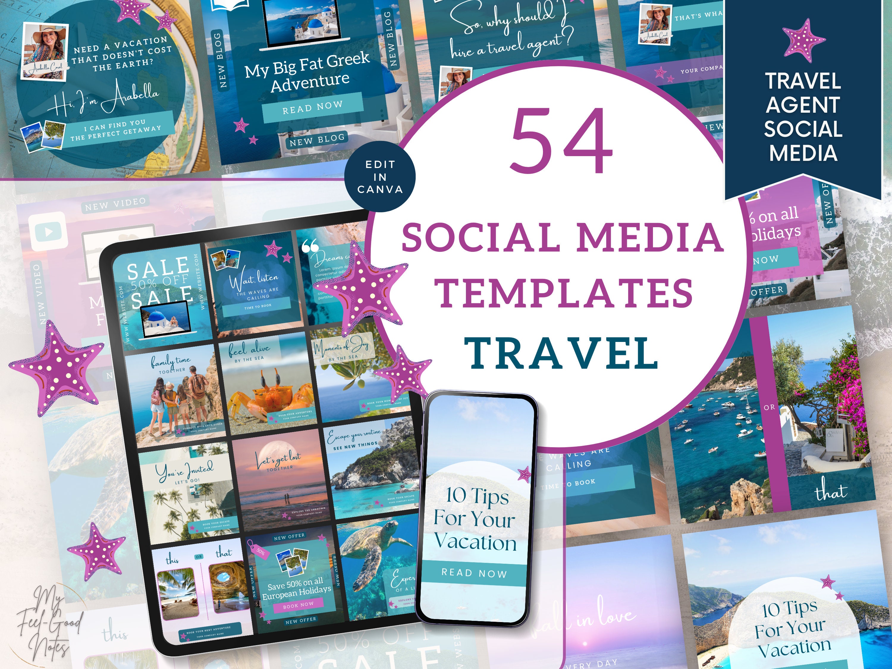 Travel Agency Social Media Posts, Agent Advisor Template, Branding Kits, Social Media Content, Canva Editable Vacation, Marketing Logo, Blog