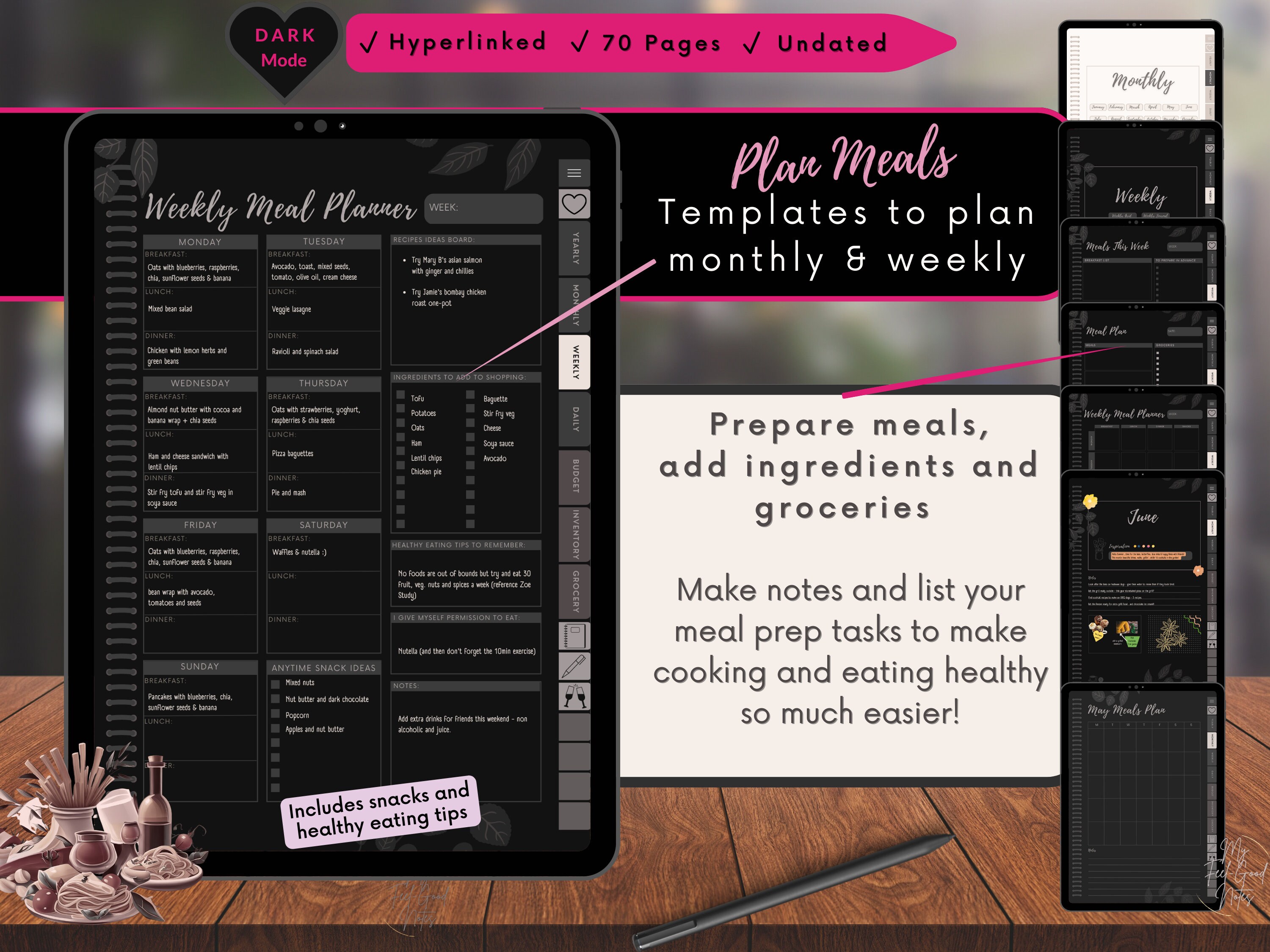 Digital Meal Planner and Recipe Book, Meal Prep, Dark Mode, Goodnotes ...