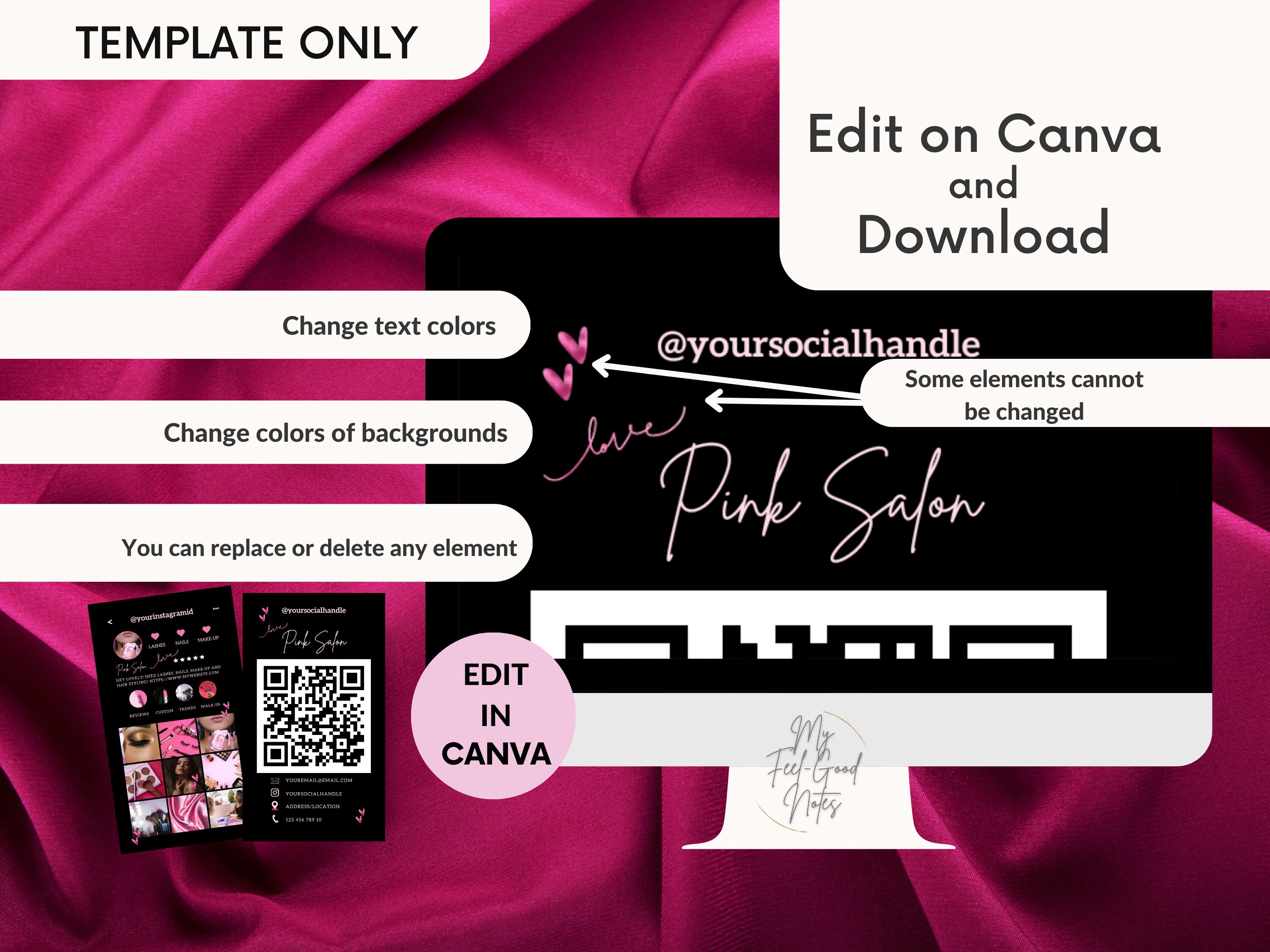 Photos QR Code Business Card, Vertical Pink Canva Template, Beauty ...